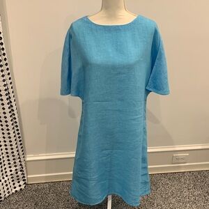 Light Blue Linen Dress. with Back Zip